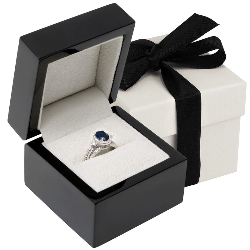 Noble Pack Noble Piano Wood Ring Box - Luxury Engagement Ring Box for Proposal Ring or Special Occasions - Comes with a Two Piece Packer and Ribbon (Black) - Image 1